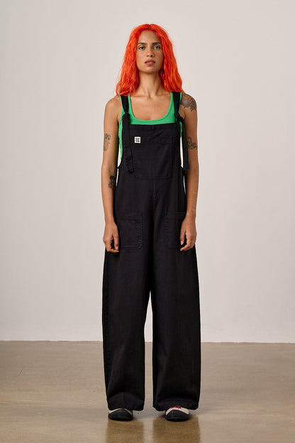 Arlo - Cotton Wide Leg Dungarees in Black