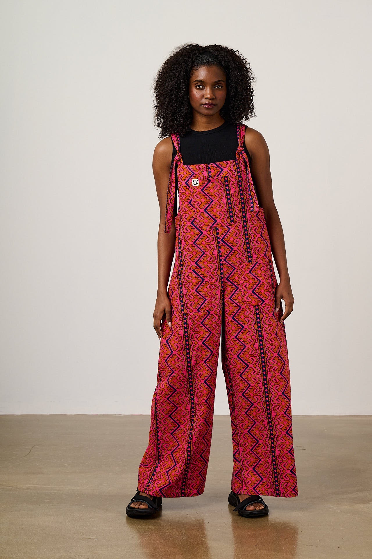 Arlo - Cotton Wide Leg Dungarees in Red Zig Zag Stripe
