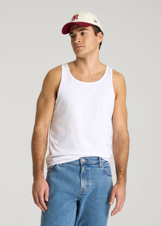 Core Cotton Tank for Tall Men in White