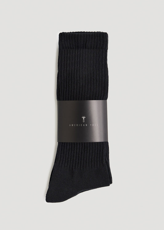 Athletic Crew Socks (X-Large Size: 13-15) for Tall Men in Black