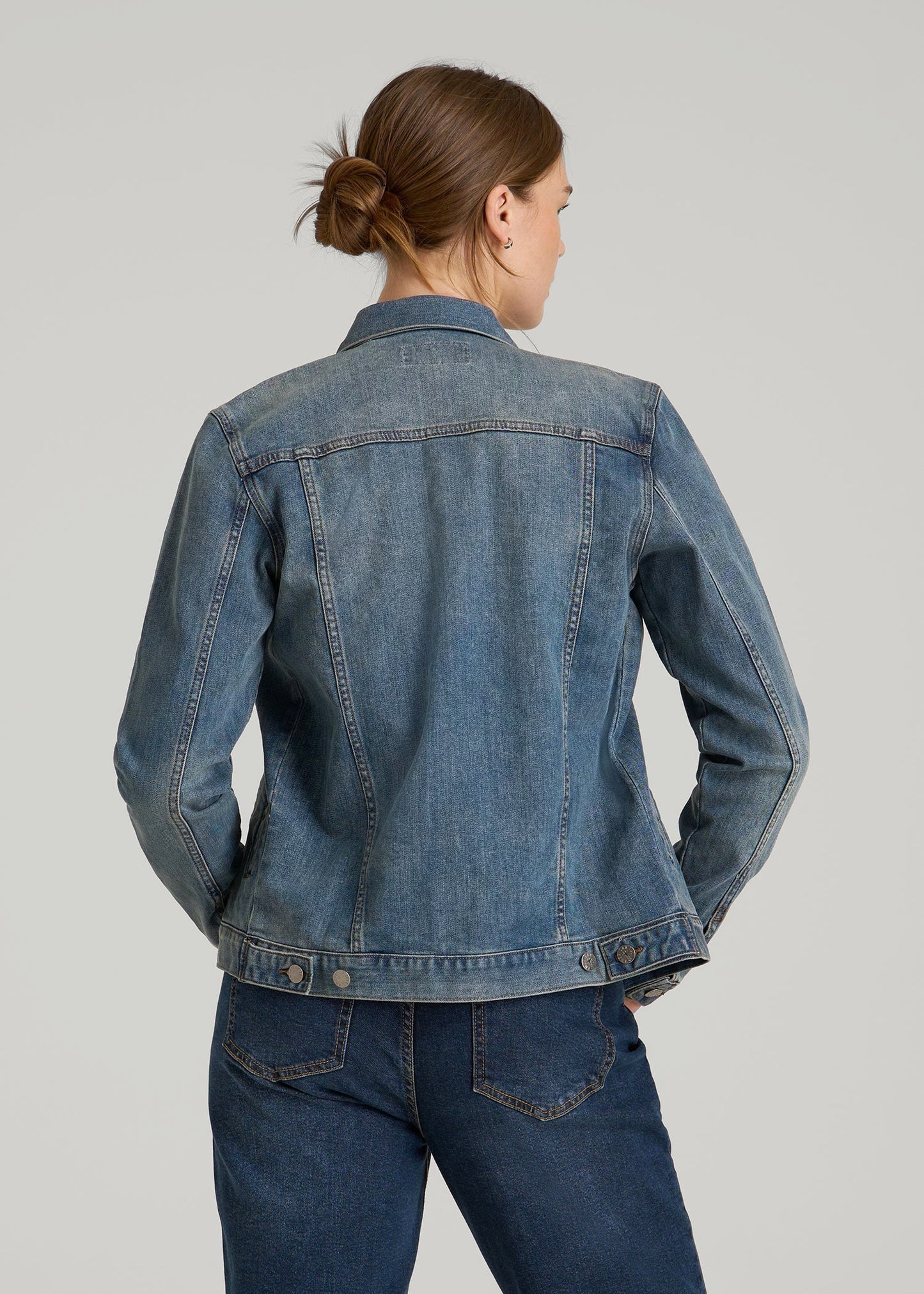 Denim Jacket for Tall Women in Vintage Medium Blue