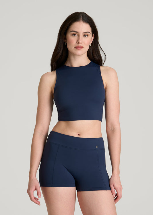 Cropped Swim Tank for Tall Women in Navy Blue
