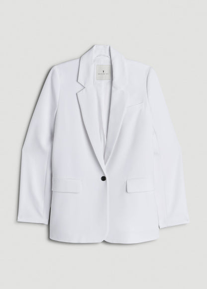 Boyfriend Fit Single-Button Blazer for Tall Women in Optic White