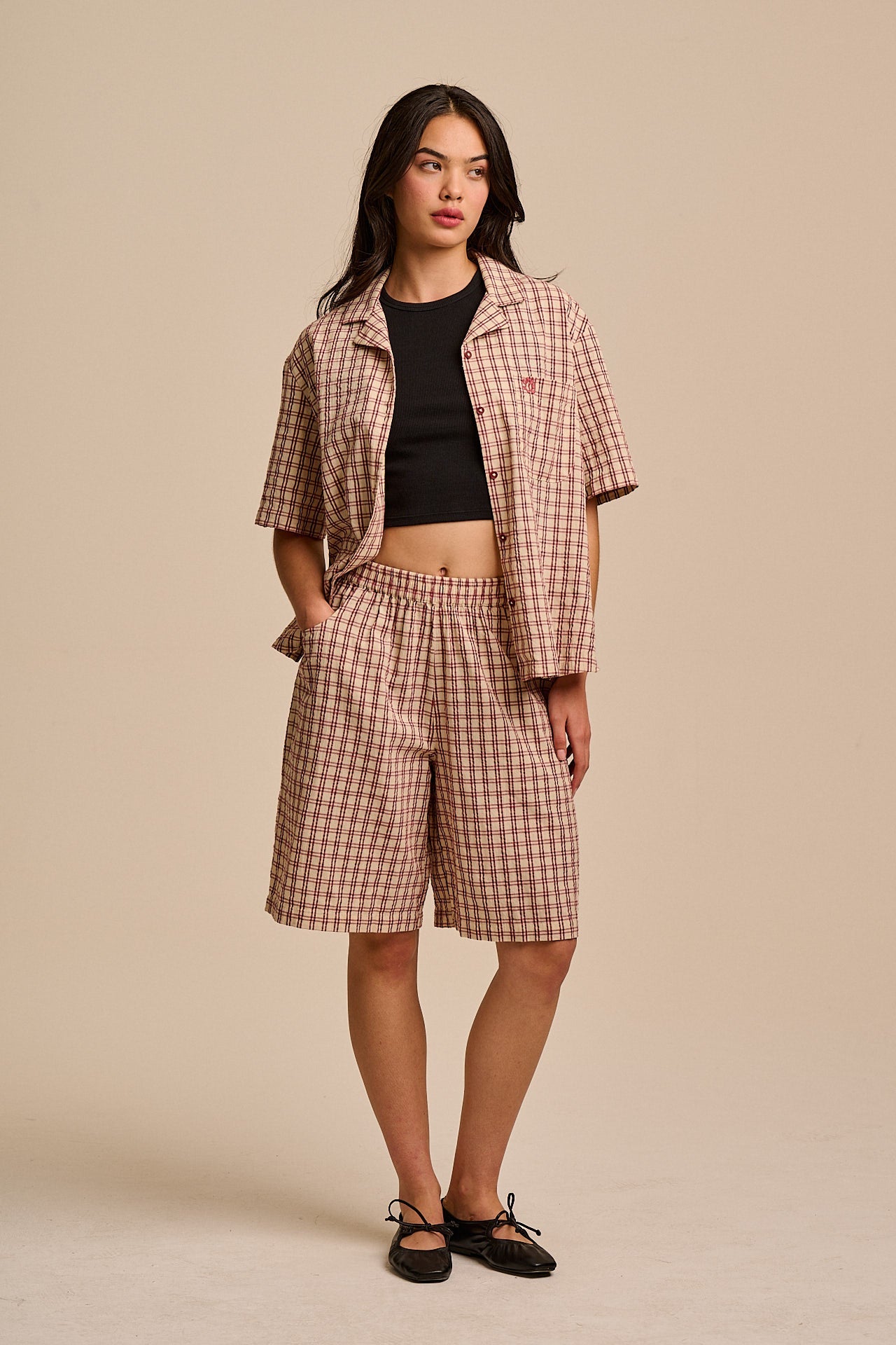 Madero - Cotton Shorts in Ecru Check
