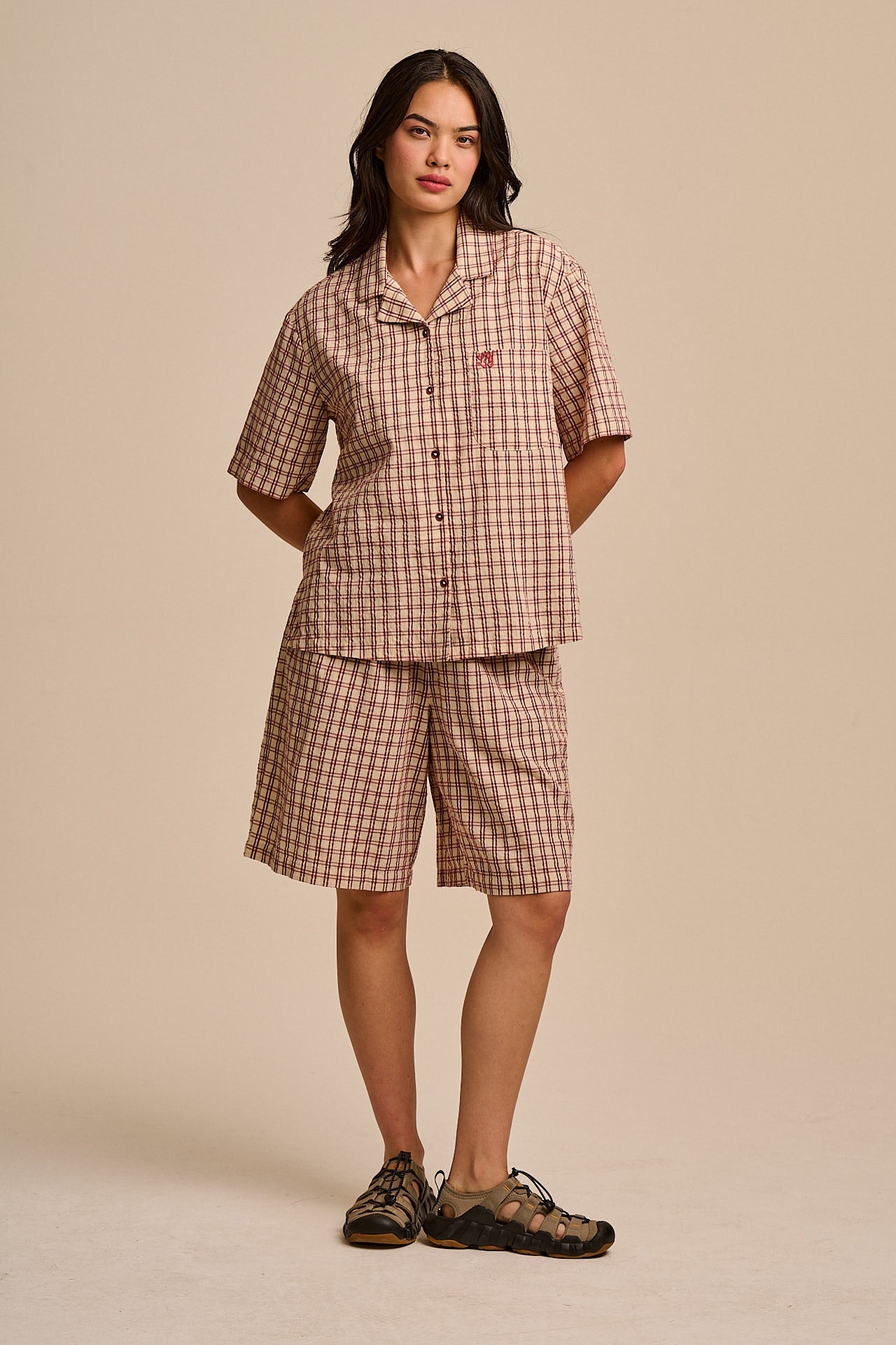 Cam - Cotton Shirt in Ecru Check