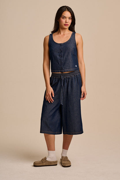 Etoile - Cotton Button Up Tank in Indigo Blue