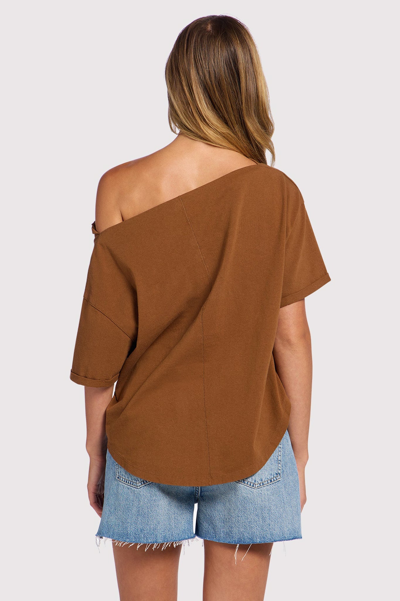 Vintage Cotton Off The Shoulder T-Shirt | Chocolate