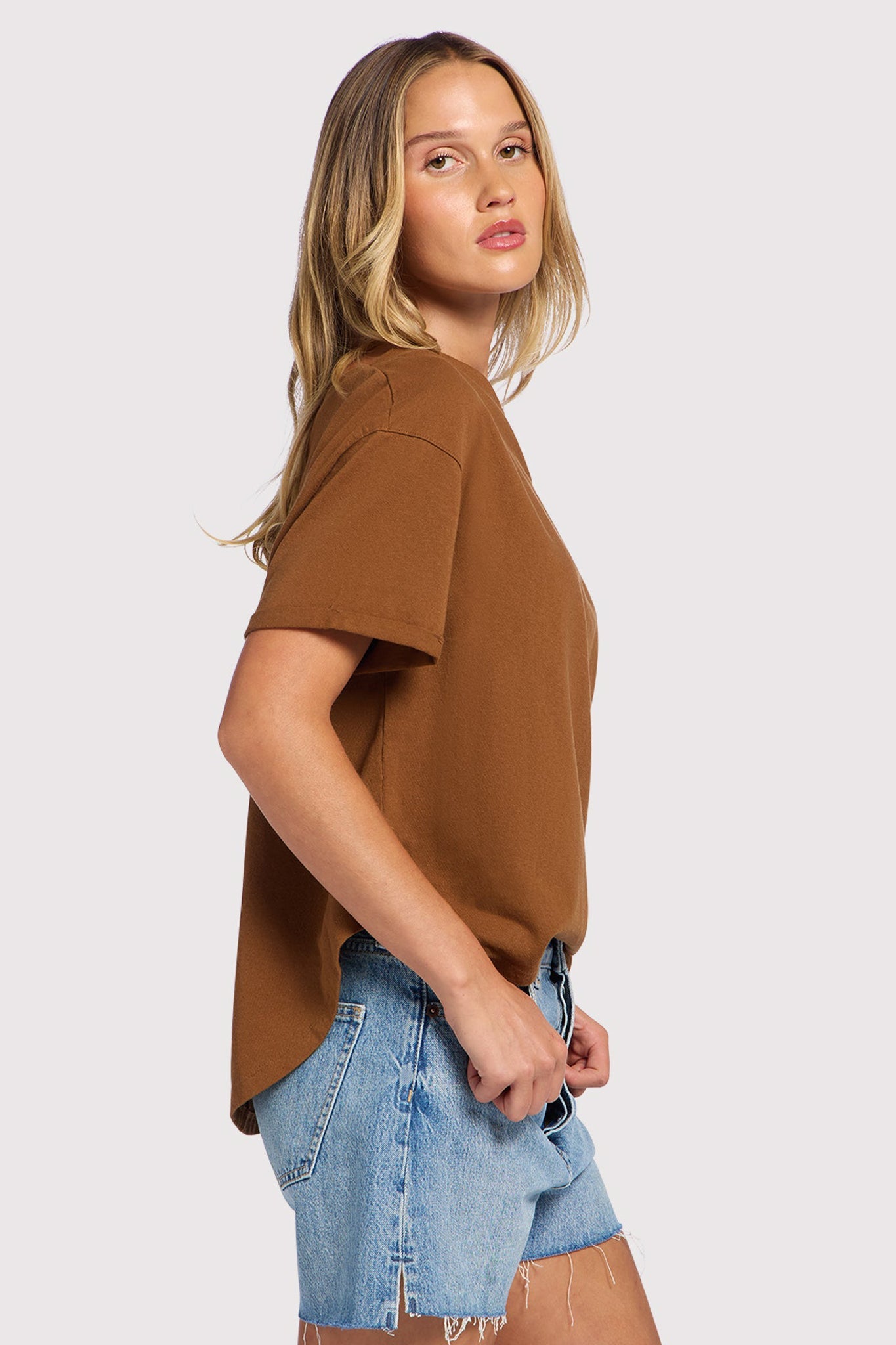 Vintage Cotton Off The Shoulder T-Shirt | Chocolate