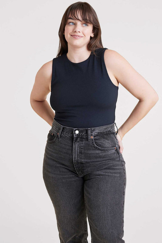 Ribbed Crewneck Tank Bodysuit | Black