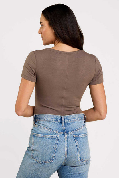 Slinky Rib Short Sleeve Bodysuit | Mocha