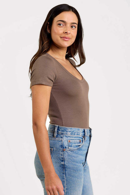 Slinky Rib Short Sleeve Bodysuit | Mocha