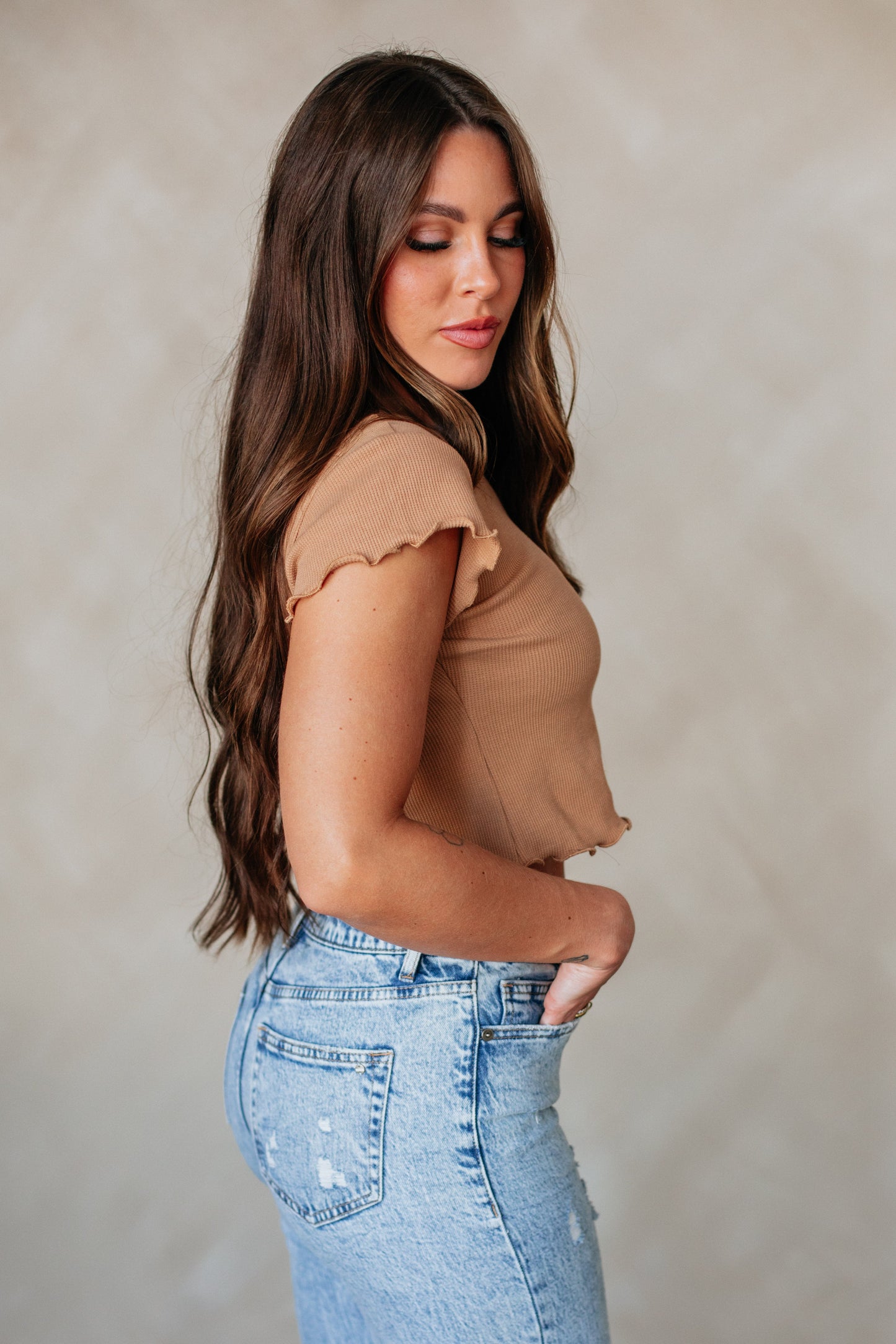 Tara Waffle Knit Top - Camel