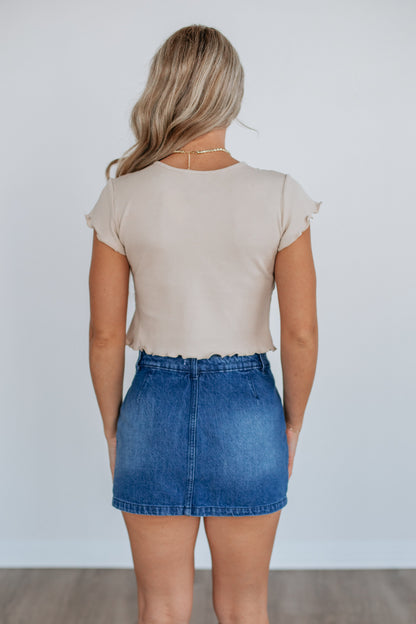 Tara Waffle Knit Top - Beige