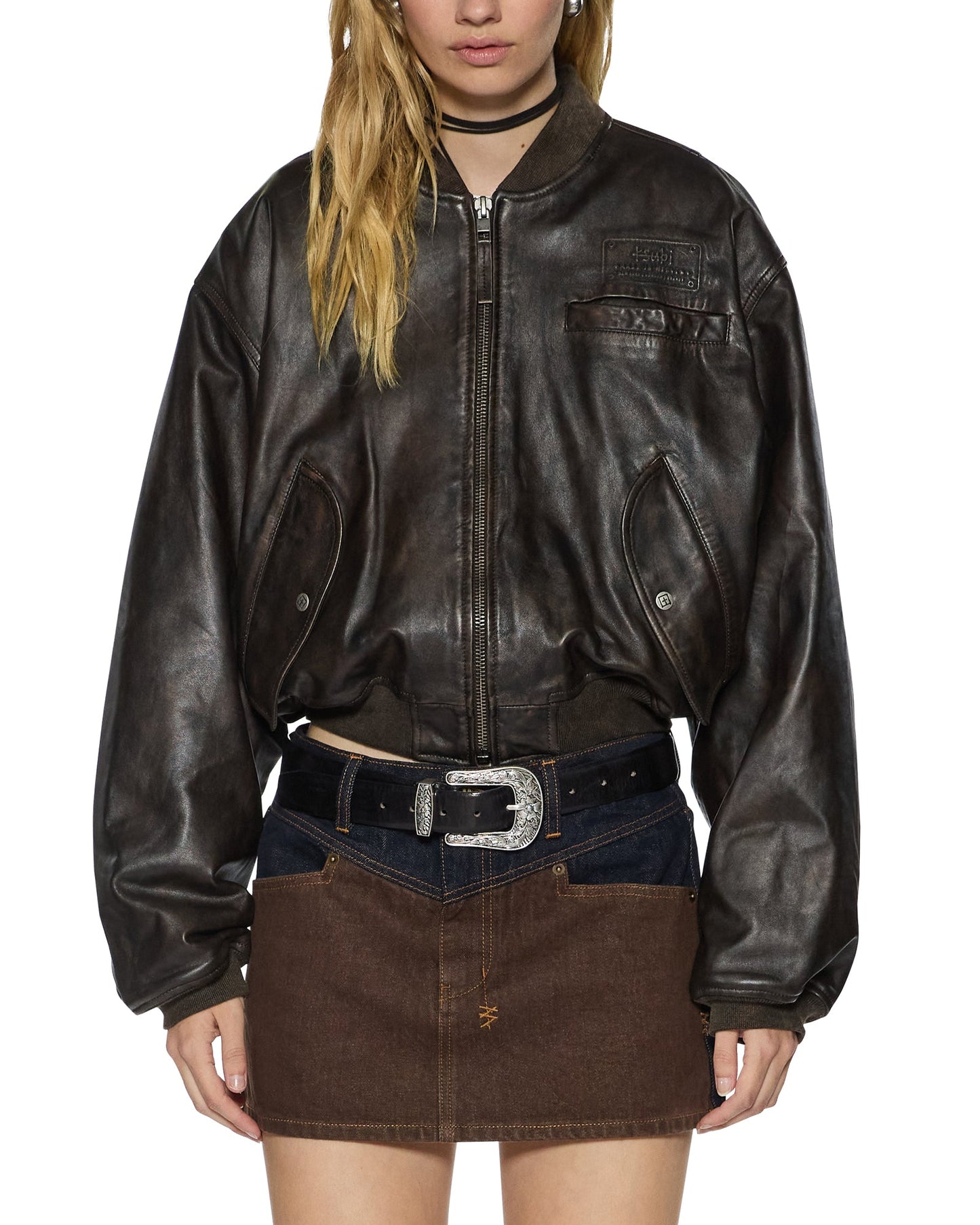 ALPHA CROP BOMBER WORN BLACK
