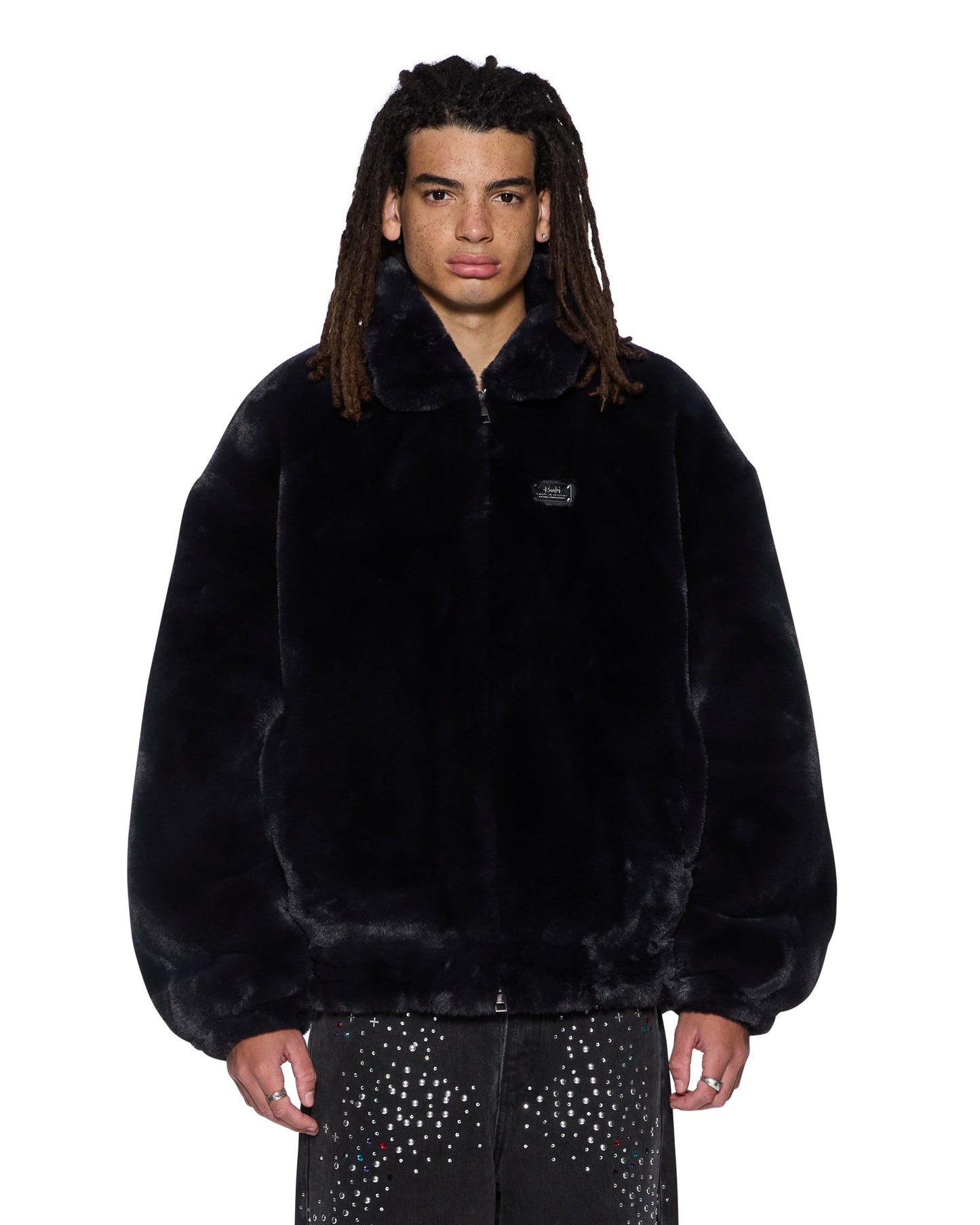 HUSSLE FAUX FUR JACKET BLACK