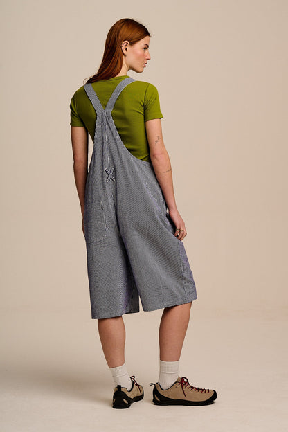 Jara - Cotton Dungarees Shorts in Navy Pinstripe