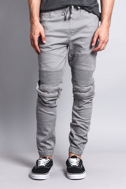 Zipper Knee Biker Twill Jogger Pants