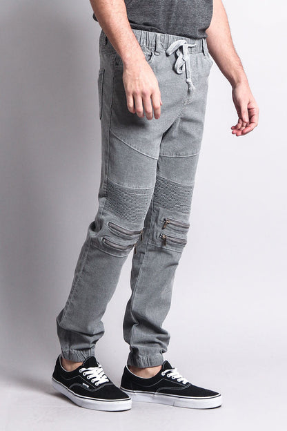Zipper Knee Biker Twill Jogger Pants