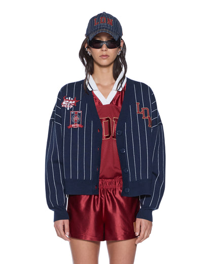 DEAN CARDIGAN NAVY PINSTRIPE