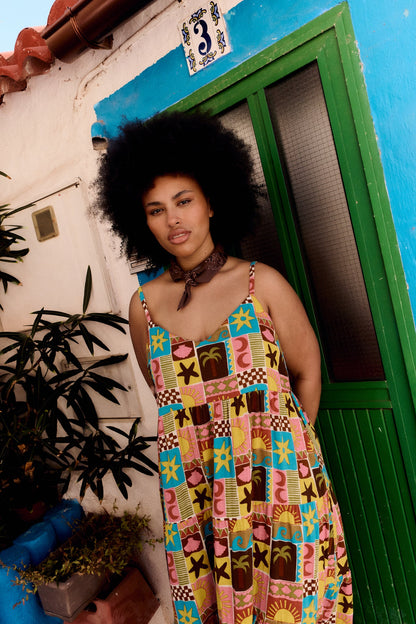 Mable - Cotton Dress in Multi Coastal Print