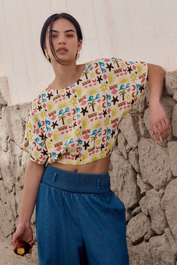 Zamora - Cotton Top in Coastal Beach Tile Print
