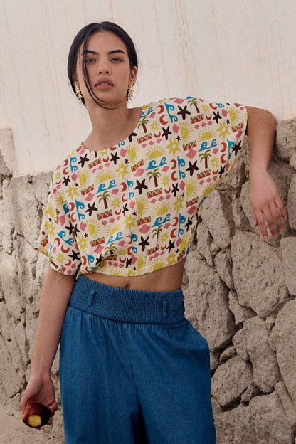 Zamora - Cotton Top in Coastal Beach Tile Print