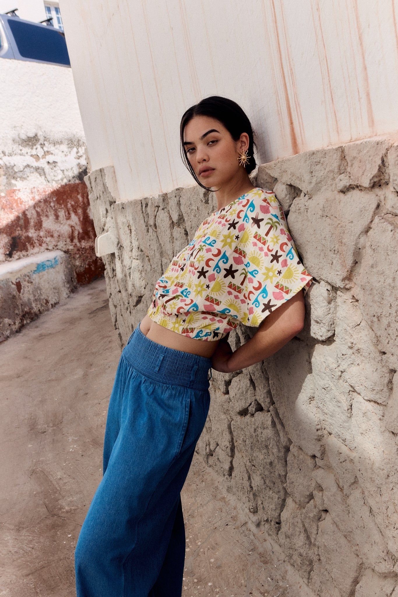 Zamora - Cotton Top in Coastal Beach Tile Print