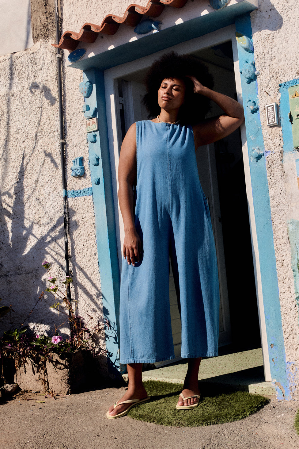 IMPERFECT - Tilda - Cotton Wide Leg Jumpsuit in Light Blue