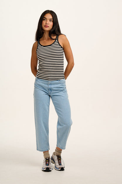 Tully - Cotton Strappy Vest in Black & White Stripe
