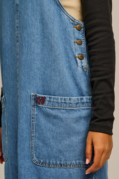 Lily - Denim Midi Dress in Midwash Denim