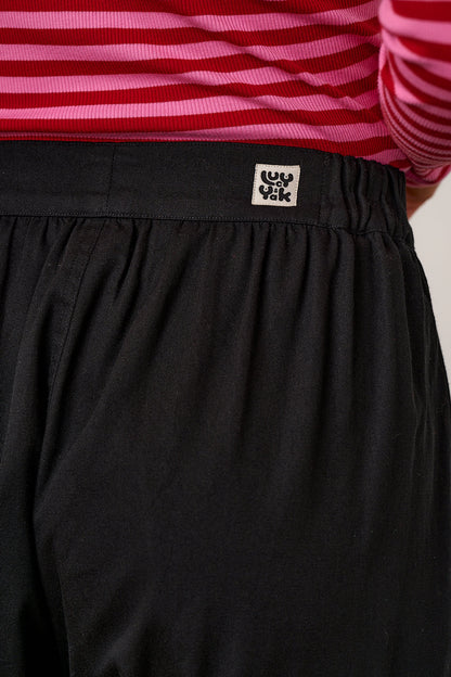 Beau - Barrel Leg Cotton Trousers in Black