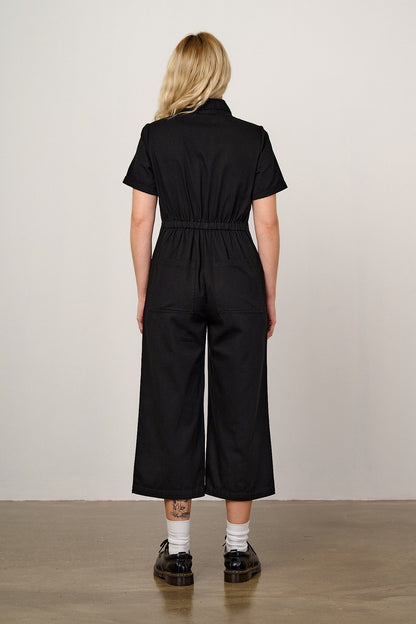 Ragan - Organic Cotton Black Zip Jumpsuit in Black