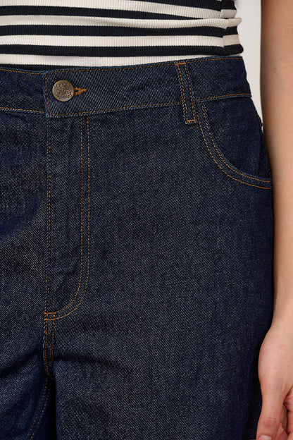Drew - Cropped Straight Leg Denim Jeans in Vintage Indigo