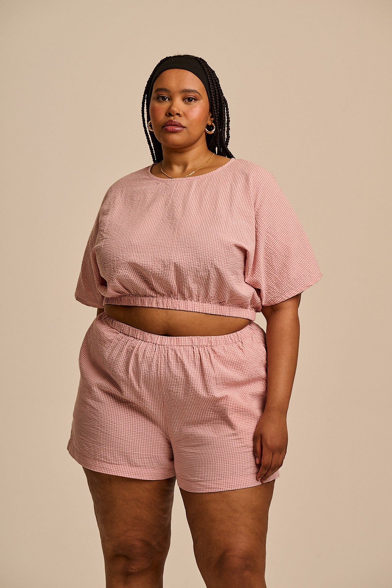 Popan - Cotton Shorts in Pink Mini Gingham