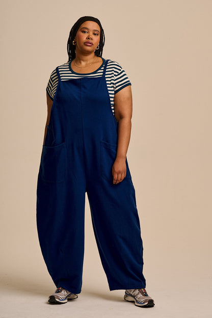 Oaxaca - Cotton Jersey Barrel Leg Dungarees in Navy