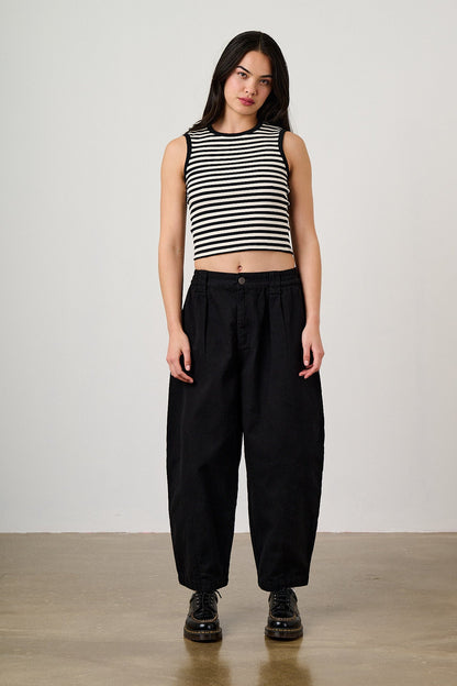 Rue - Cotton Rib Tank Top in Black & White Stripe