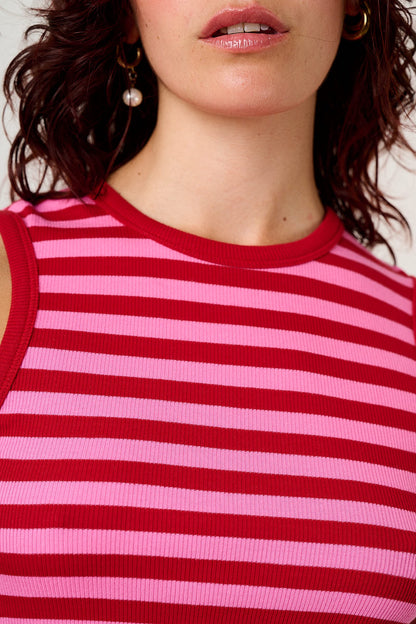 Rue - Cotton Rib Tank Top in Pink & Red Stripe