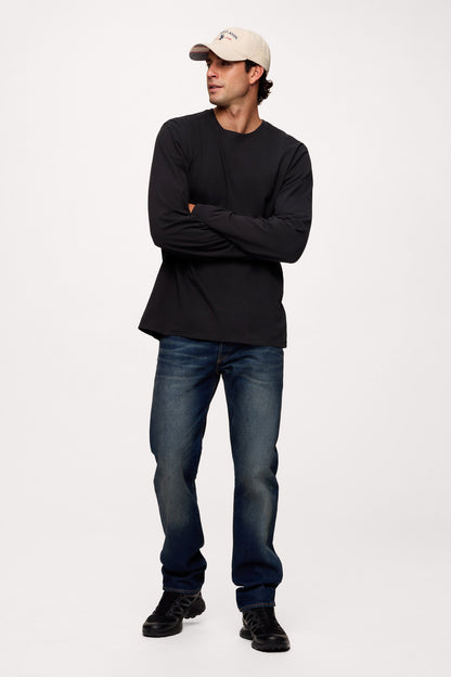 Vintage Cotton Men's Long Sleeve Everyday T-Shirt | Black