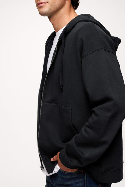 Vintage Washed Zip-Up Hoodie | Black