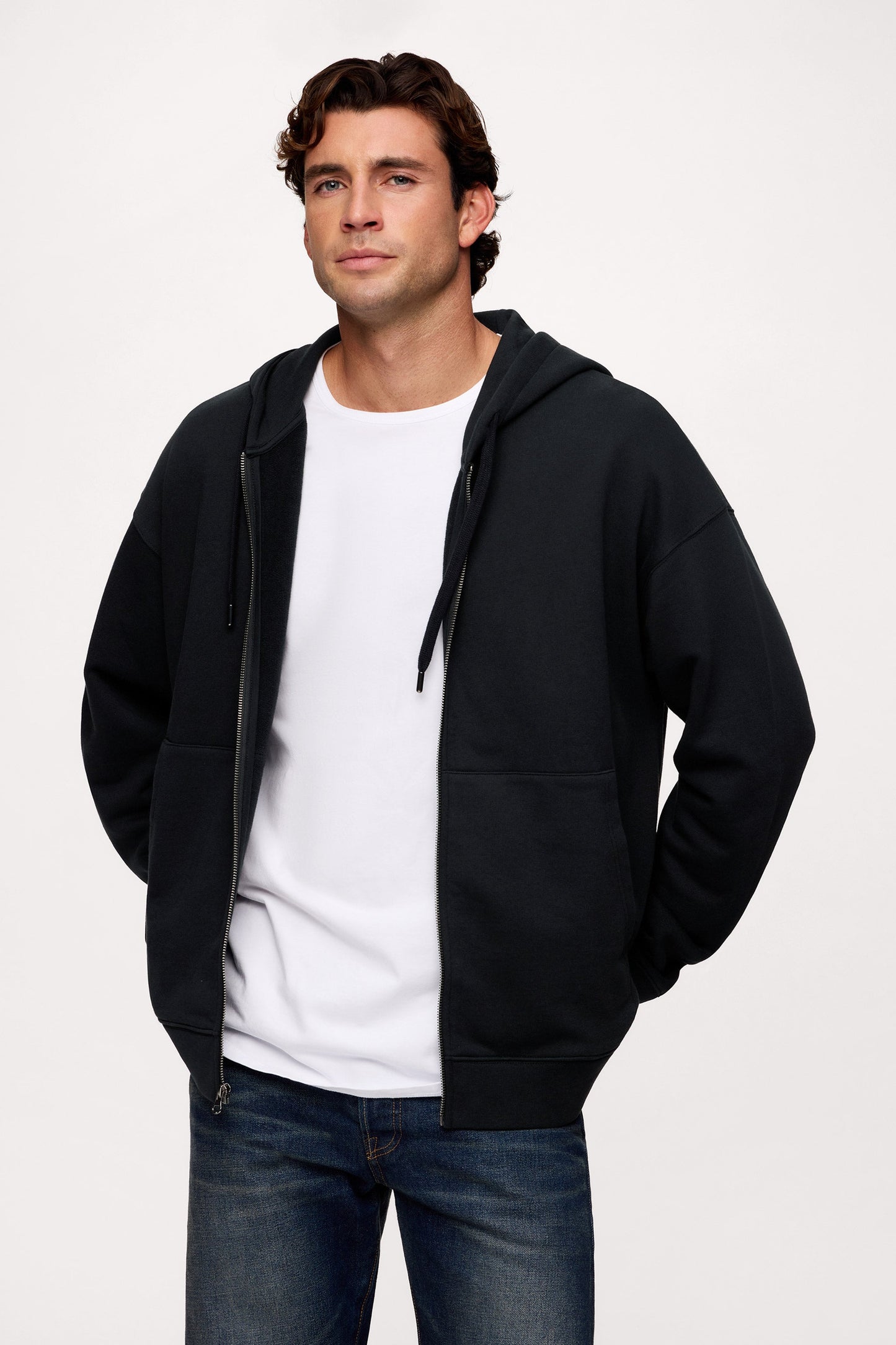 Vintage Washed Zip-Up Hoodie | Black
