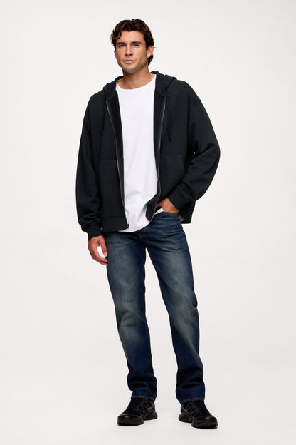 Vintage Washed Zip-Up Hoodie | Black