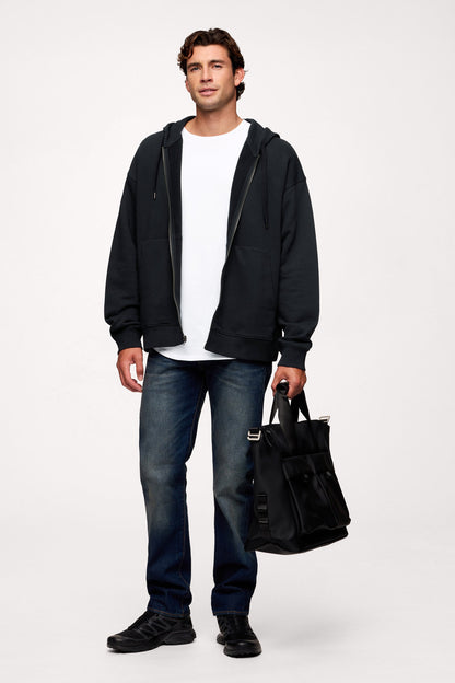 Vintage Washed Zip-Up Hoodie | Black