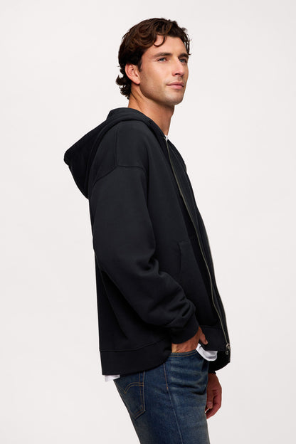 Vintage Washed Zip-Up Hoodie | Black