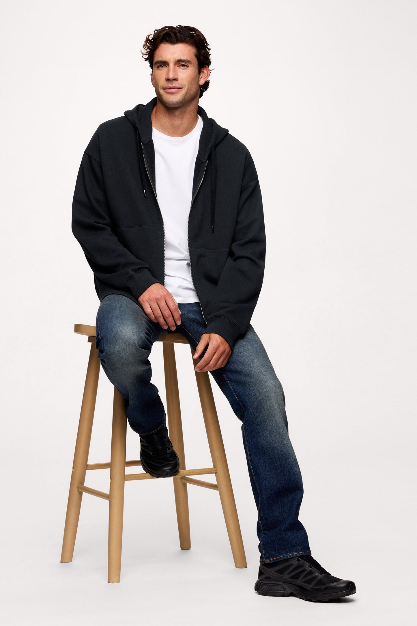 Vintage Washed Zip-Up Hoodie | Black