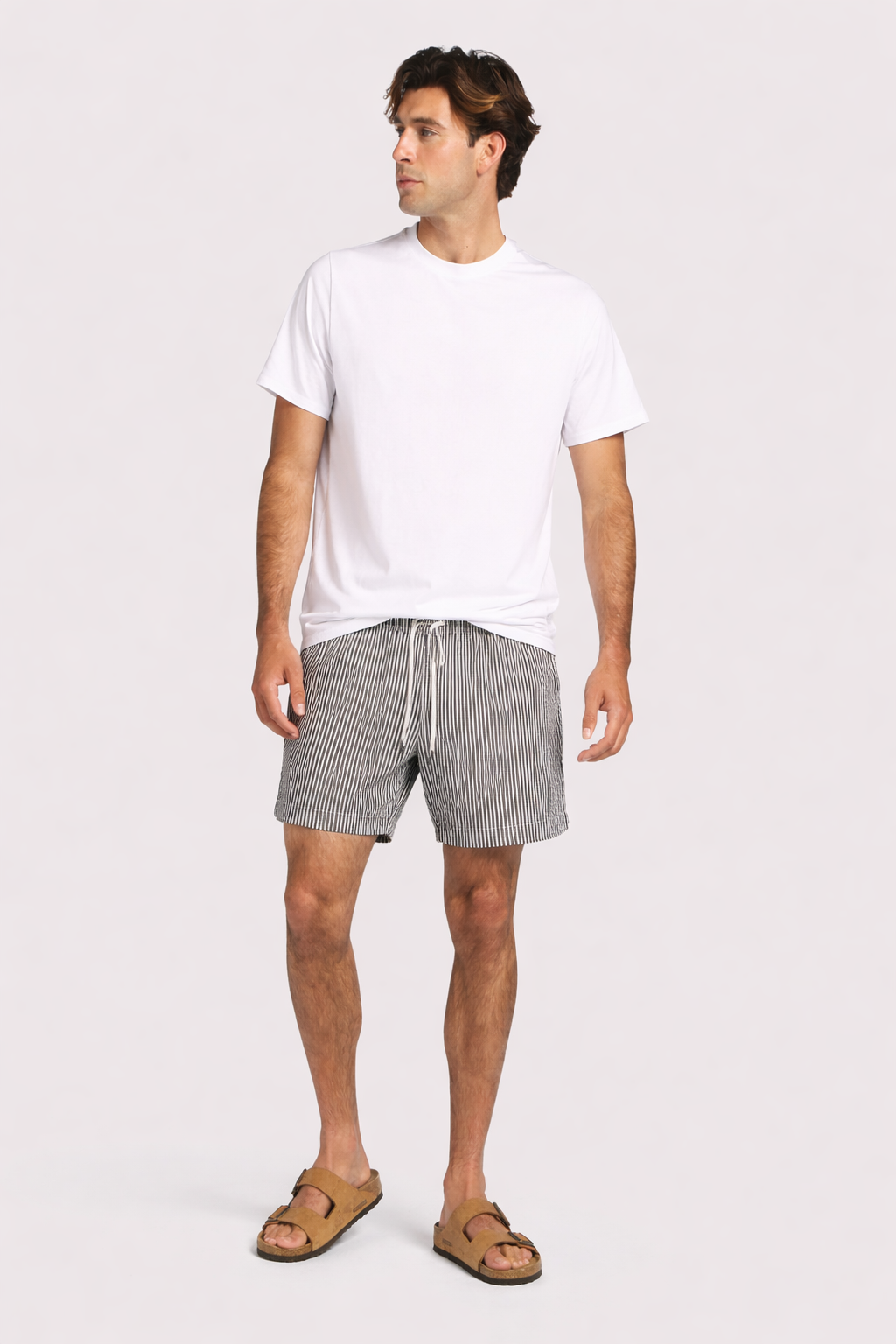 Seersucker Swim Trunk | Olive Stripe