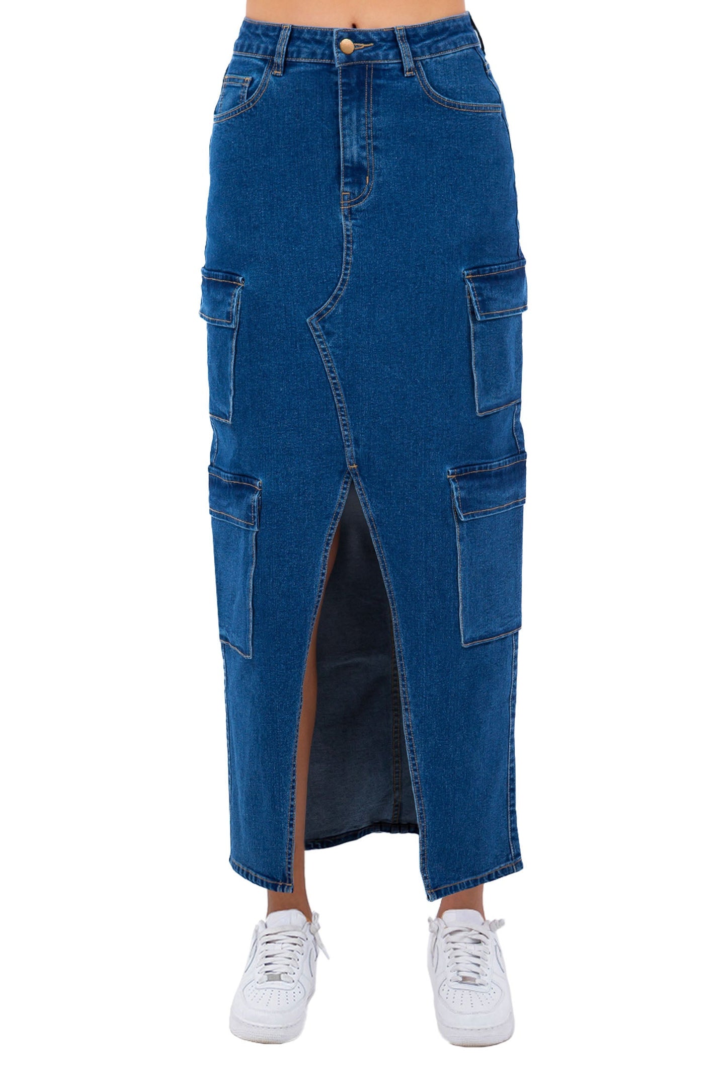 Women's High Waist Denim Cargo Skirt