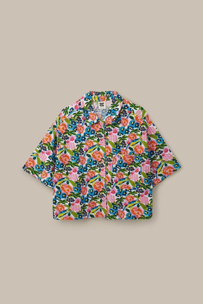 Archer -  Cotton & Viscose Shirt in Ivory Birdie Floral