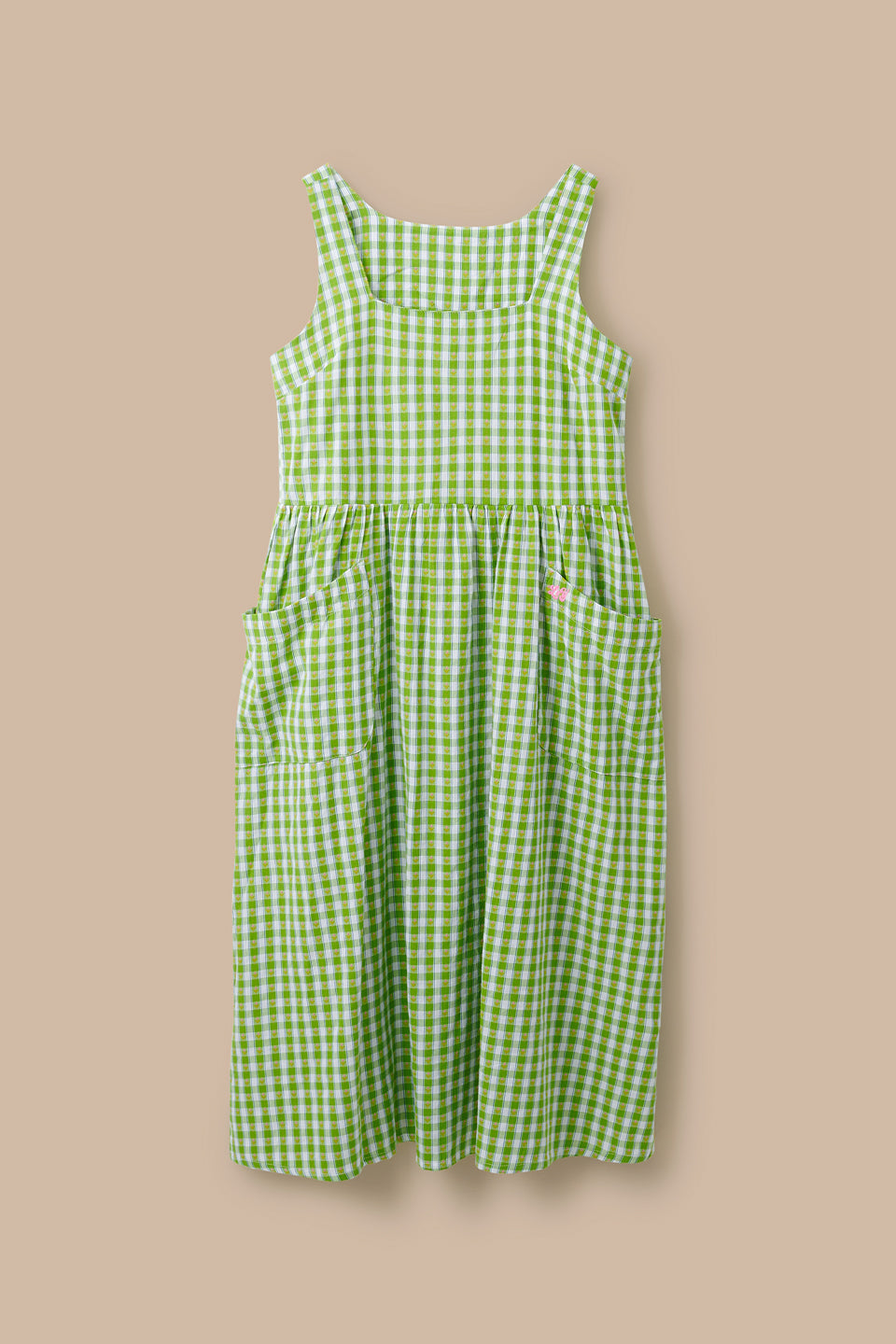 Florie - Cotton Midi Dress in Green & White Tulip Gingham