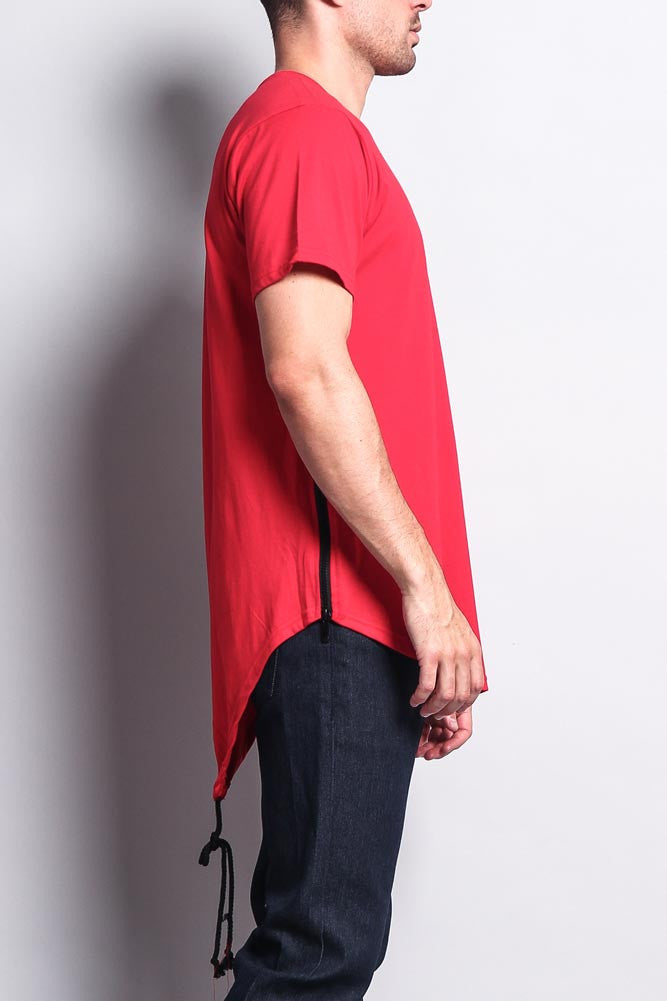 Chest Double Zipper Fishtail Long Length Curved Hem T-Shirt