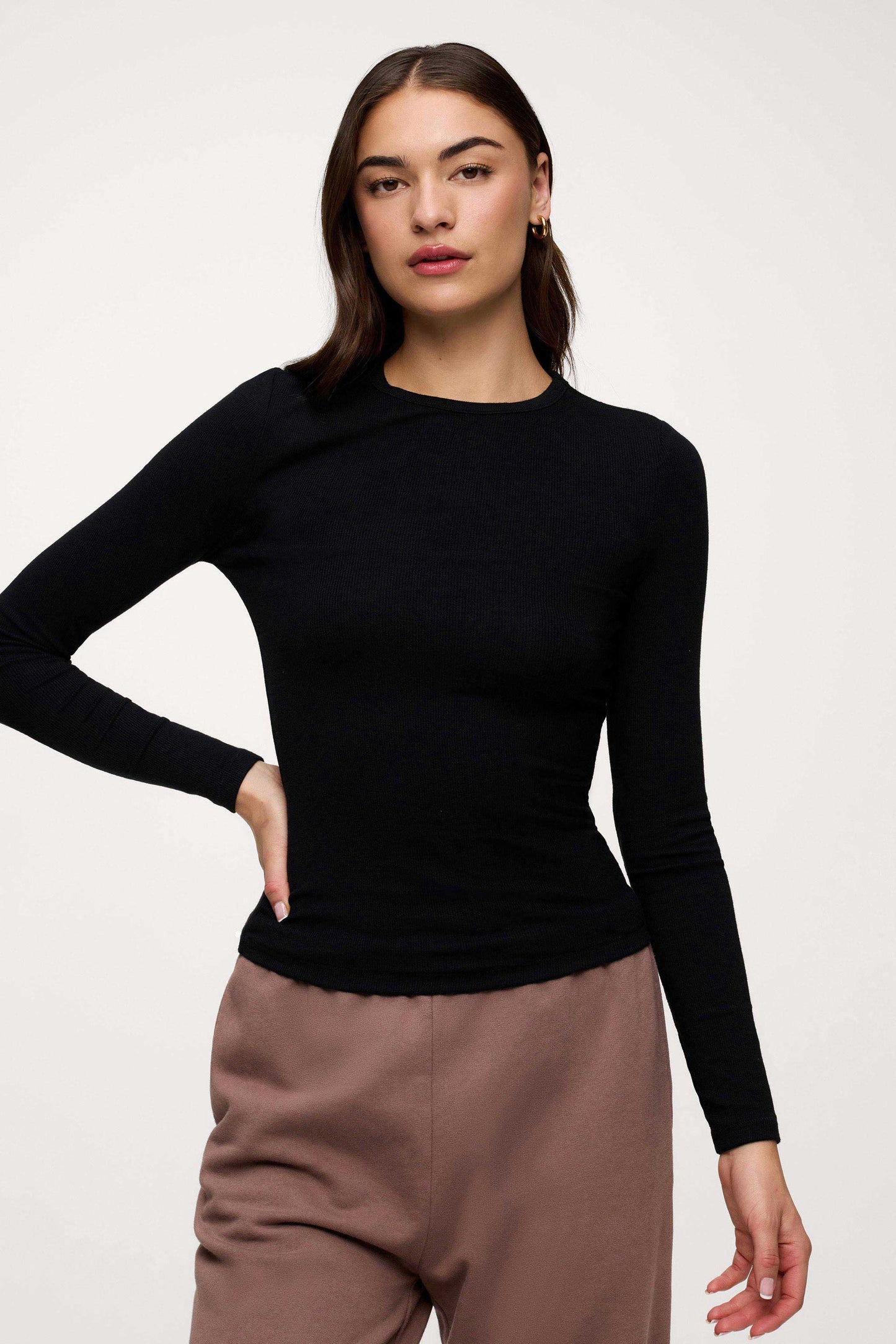 Slinky Rib Long Sleeve Shirt | Black